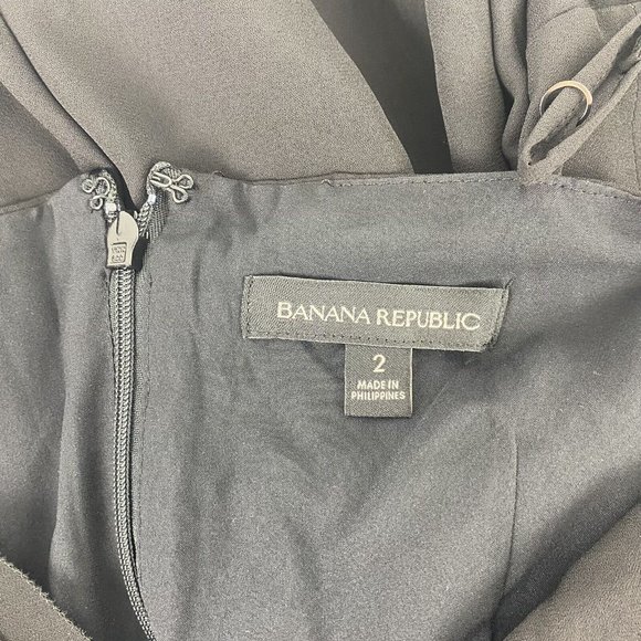 Banana Republic Women's Flouncy Midi Dress Size 2 Black Ruffle Slip V Neck - Picture 6 of 11